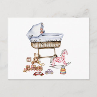 Cartão Postal Composição de brinquedos para bebês em aquarela e 