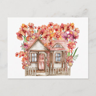 Cartão Postal Composição em aquarela de uma antiga casa de fazen