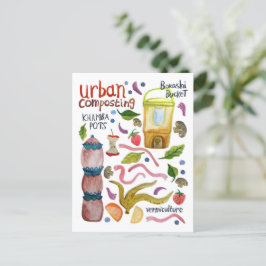 Cartão Postal Compostagem Arte Aquarela Lettering Ecológico Reci