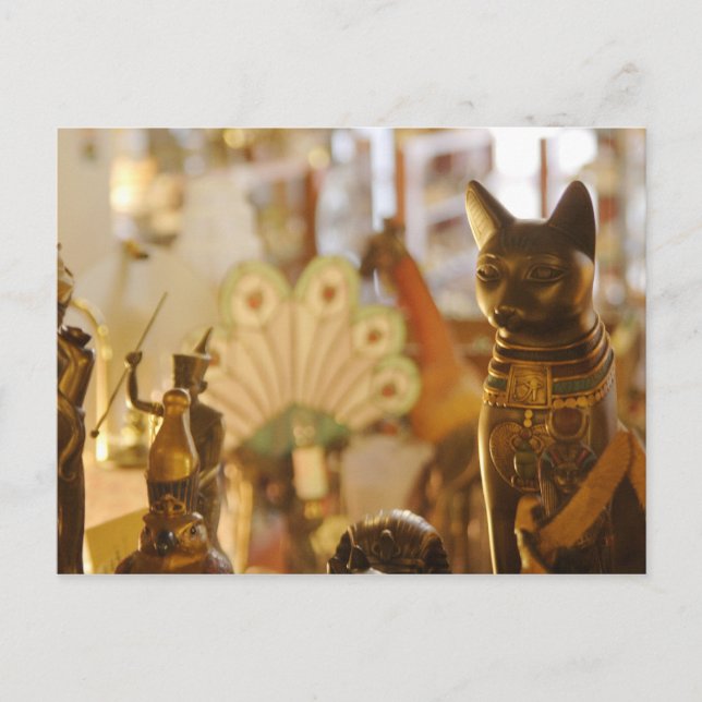 Cartão Postal Comprar Janela com Escultura de Gato (Frente)