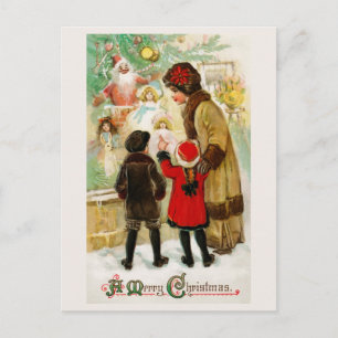 Cartão Postal Compras de Natal em Janela Vintage