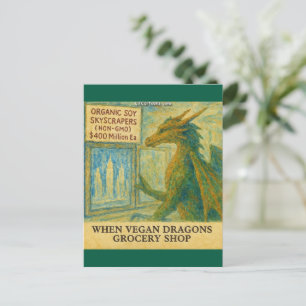 Cartão Postal Compras engraçadas de supermercado do dragão vegan