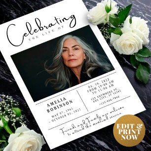 Cartão Postal Comunicado de Funeral Serviço Memorial com Foto