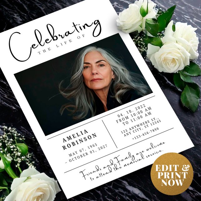 Cartão Postal Comunicado de Funeral Serviço Memorial com Foto (Criador carregado)