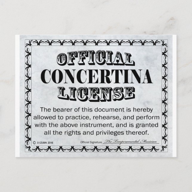 Cartão Postal Concertina License (Frente)