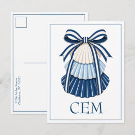 Cartão Postal Concha e Fitas Monograma Azul e Branco
