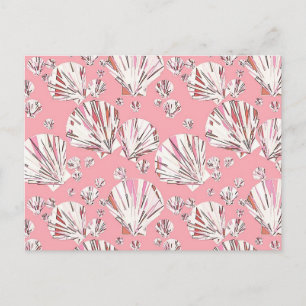 Cartão Postal Conchas de coral, brancas e cor-de-rosa, fundo ros