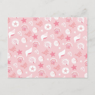 Cartão Postal Conchas de Mar Rosa Pastel e Padrão Sem Costura de
