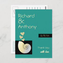 Cartão Postal Conchas e Corações, Obrigado Casamento na Praia