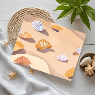 Cartão Postal Conchas na Areia   Aquarela de Oceano de Praia