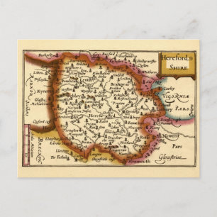 Cartão Postal Condado de Herefordshire Inglaterra Mapa Antigo An