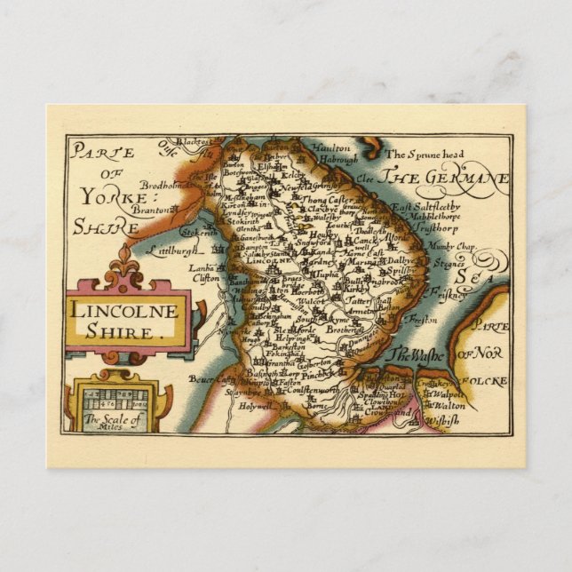 Cartão Postal Condado de Lincolnshire Inglaterra Mapa Antigo Ant (Frente)