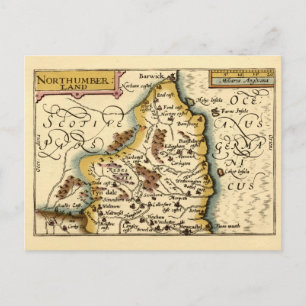Cartão Postal Condado de Northumberland Inglaterra Mapa Antigo A