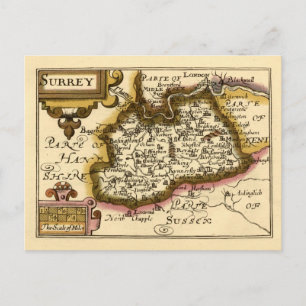 Cartão Postal Condado de Surrey Inglaterra Antigo Mapa Atlas Ant