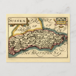 Cartão Postal Condado de Sussex Inglaterra Mapa Antigo Atlas Ant