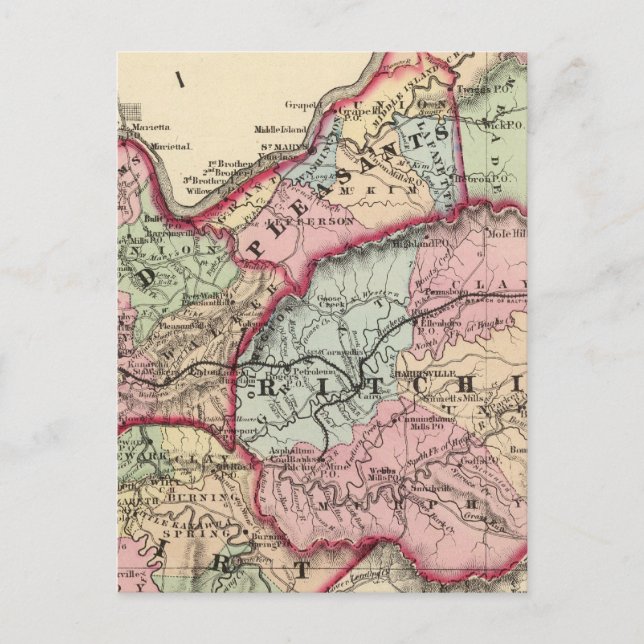 Cartão Postal Condados de Tyler, Ritchie, Pleasants, Wood, Wirt (Frente)