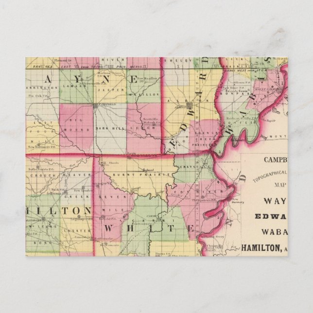 Cartão Postal Condados de Wayne, Edwards, Wabash, Hamilton, Whit (Frente)