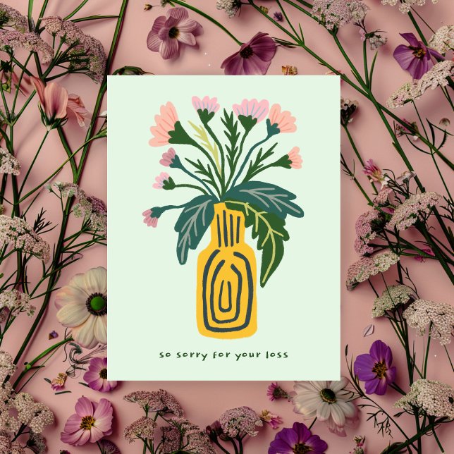 Cartão Postal Condolências pela perda de flores personalizada (Condolences Sorry for Loss Vase of Flowers Custom Postcard
)