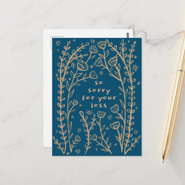 Cartão Postal CONDOLÊNCIAS Porquê de esboço branco floral (Frente/Verso In Situ)