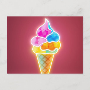 Cartão Postal Cone de Neon Sorvete brilhante com escopos vibrant