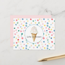 Cartão Postal Cone de Sorvete Confetes Pontos Coloridos Vida Doc