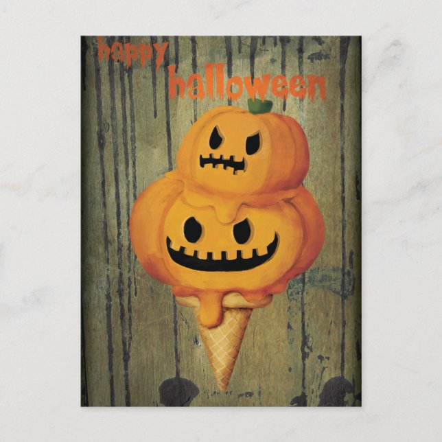 Cartão Postal Cone de Sorvete de Abóbora de Halloween (Frente)