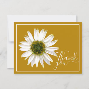 Cartão Postal Coneflower Branco Fundo de Mostarda Obrigado