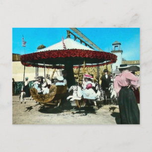 Cartão Postal Coney Island Carousel década de 1890 Lâmina de Lan