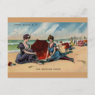 Cartão Postal Coney Island NY 1909 Beach Scene