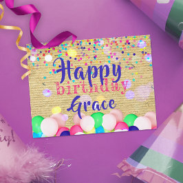 Cartão Postal Confetes Coloridos E Balões Feliz Aniversário