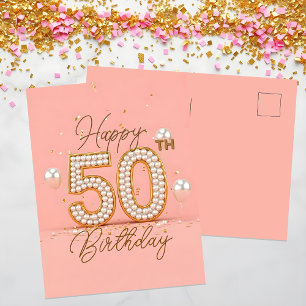 Cartão Postal Confetes e Balões Dourados Elegantes Aniversário d