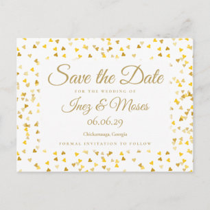 Cartão Postal Confeti de Corações de Ouro Save the Date