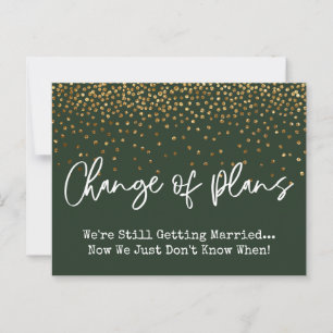 Cartão Postal Confetti Green Change of Plan Postpond Wedding