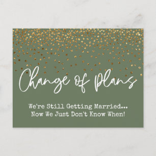Cartão Postal Confetti Olive Change of Plan Postpond Wedding