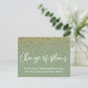 Cartão Postal Confetti Sage Mudança de Plano Casamento Adiado