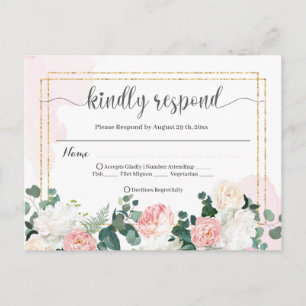 Cartão Postal Confirmação de casamento retrô aquarela rosa e flo