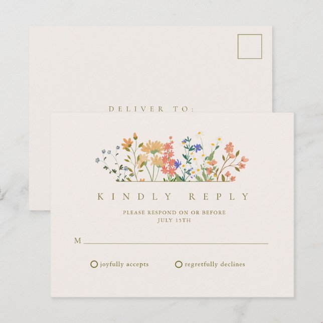 Cartão Postal Confirmação de Presença para Casamento Boho Flor S (Frente/Verso)