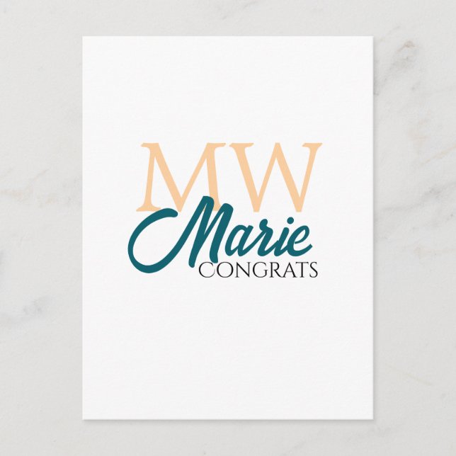 Cartão Postal Congrats graduation monogram orange blue 20XX year (Frente)