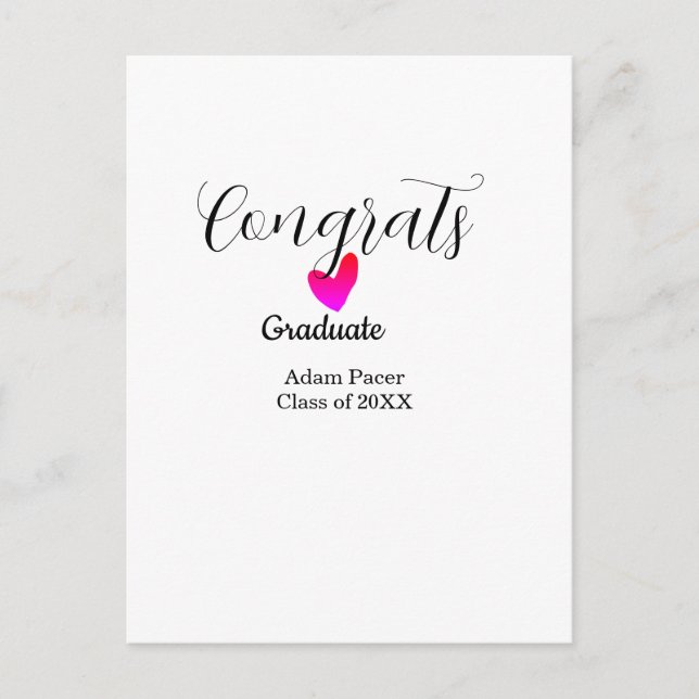 Cartão Postal Congrats graduation name class of 20XX year heart  (Frente)