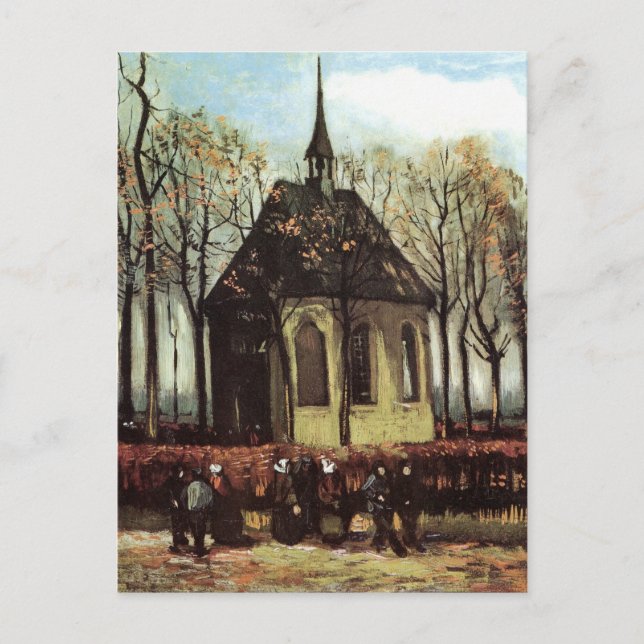 Cartão Postal Congregação na Igreja, Nuenen por Vincent van Gogh (Frente)