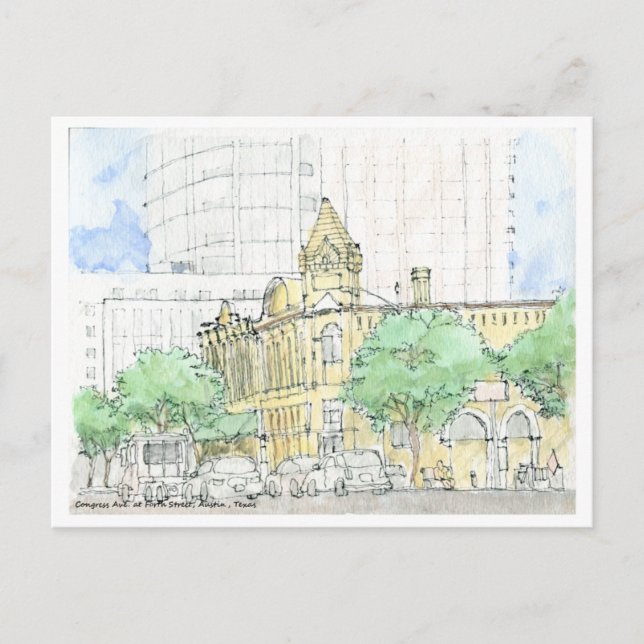 Cartão Postal Congresso Ave. na rua Forth, Austin, Texas (Frente)