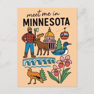 Cartão Postal Conheça-Me Em Minesota Loson Moose Lumberjack Ícon