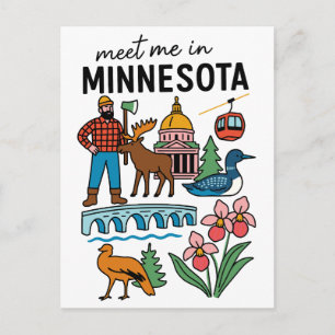 Cartão Postal Conheça-me em Minnesota Ícones de Loon Moose Lumbe