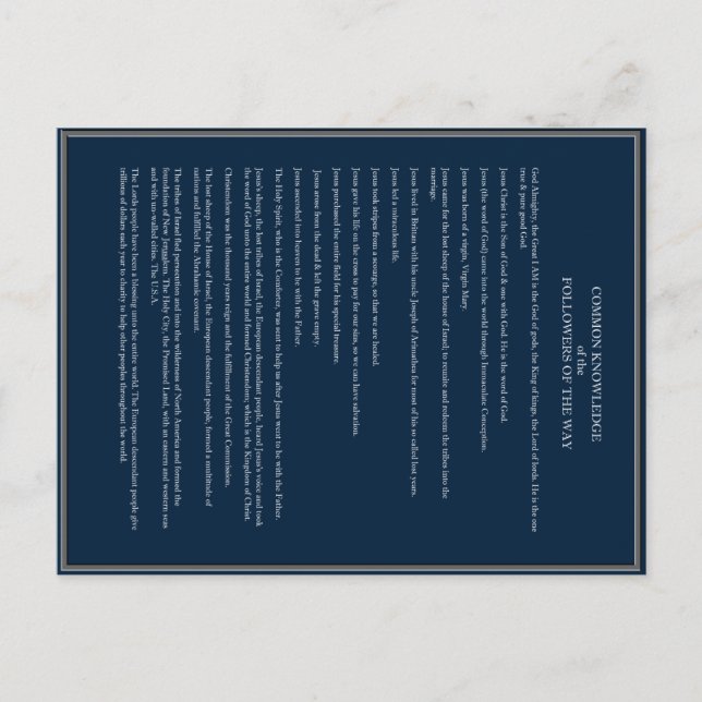 Cartão Postal Conhecimentos Comuns para Cristãos (Frente)