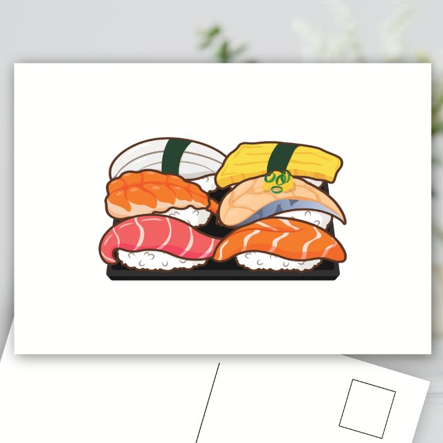 Cartão Postal Conjunto Kawaii Sushi - Salmão Atum Ovo Camarão (Criador carregado)
