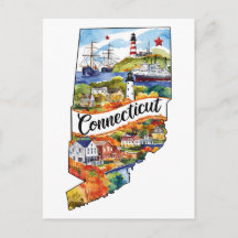 Connecticut EUA Estado Formato Aquarela Vintage