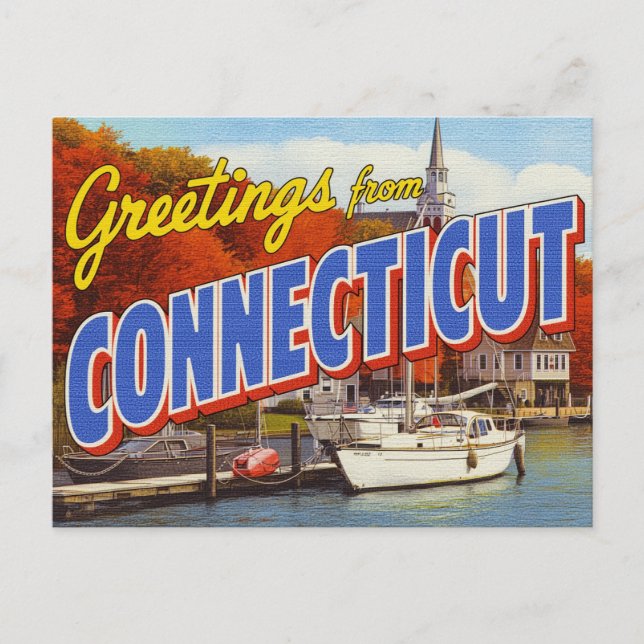Cartão Postal Connecticut Fall Harbor Yacht (Frente)