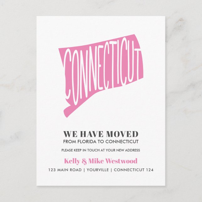 Cartão Postal CONNECTICUT Mudamos Novo endereço Nova Casa   (Frente)
