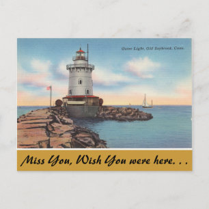 Cartão Postal Connecticut, Outer Light, Saybrook Antigo
