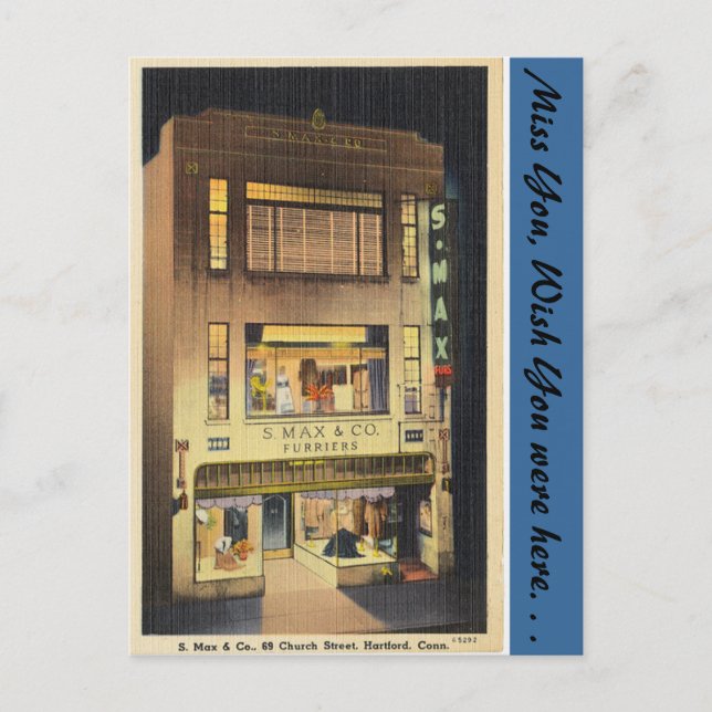 Cartão Postal Connecticut, S. Max & Co. (Frente)